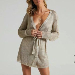 Lioness Metallic Gold Belted cardigan
